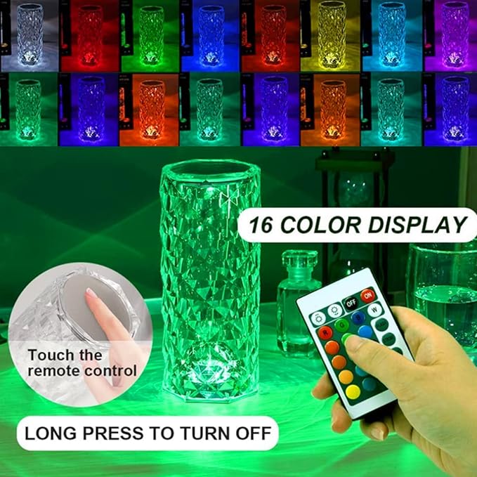 CATRAN Crystal Diamond Table Lamp, 16 Color Lights