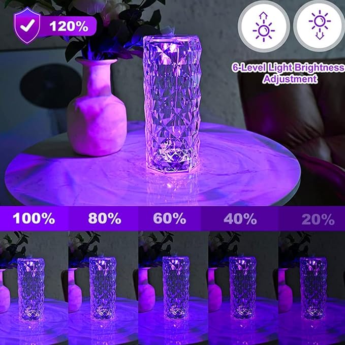 CATRAN Crystal Diamond Table Lamp, 16 Color Lights