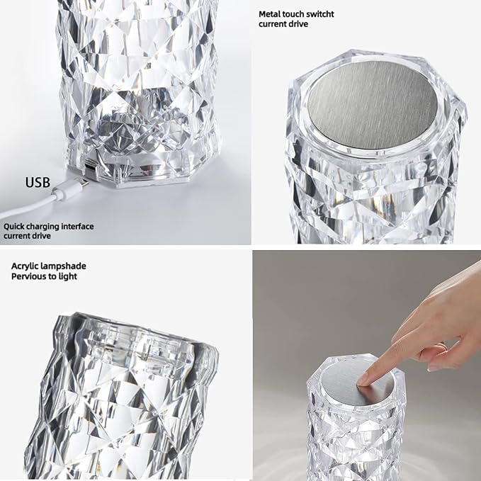 CATRAN Crystal Diamond Table Lamp, 16 Color Lights