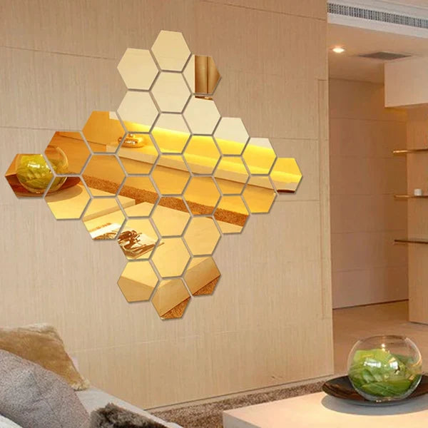 Acrylic Hexagon wall decor Mirror (Gold) - Wall Decorations
